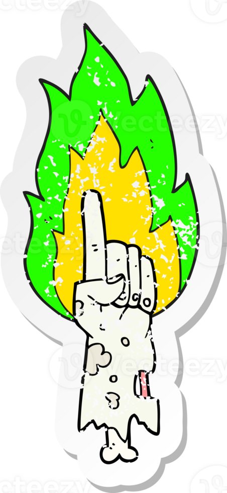 retro distressed sticker of a cartoon pointing zombie hand png