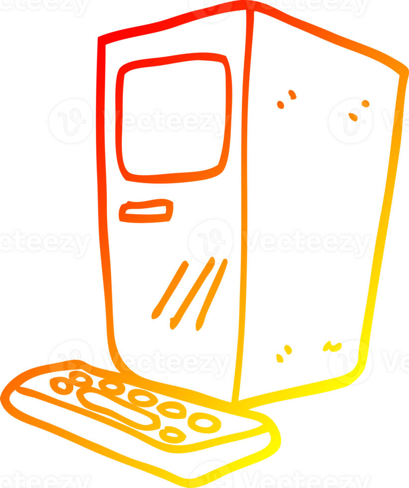 warm gradient line drawing of a cartoon computer and keyboard png