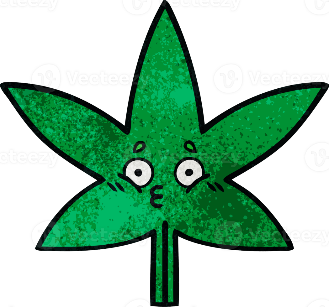 retro grunge texture cartoon of a marijuana leaf png
