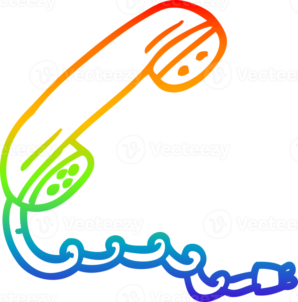 rainbow gradient line drawing of a cartoon telephone handset png