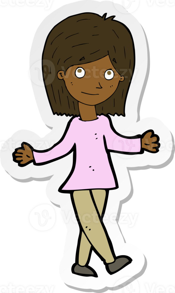 sticker of a cartoon woman with no worries png