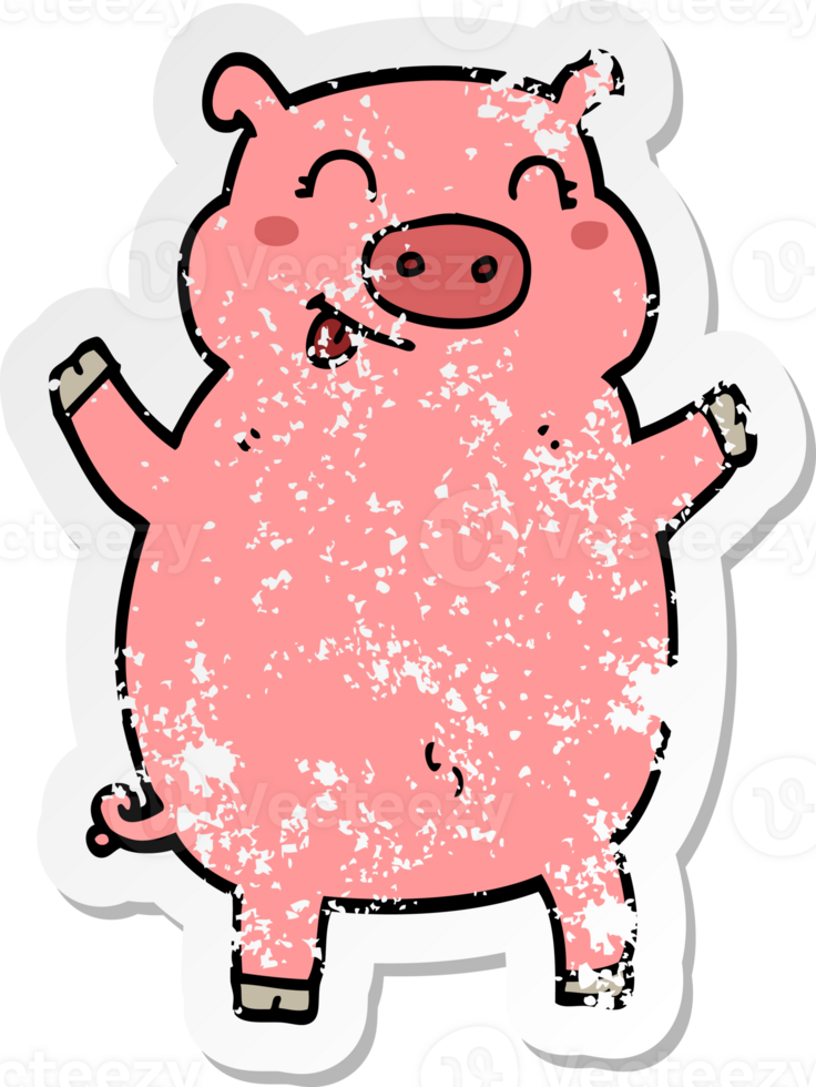 distressed sticker of a cartoon pig png