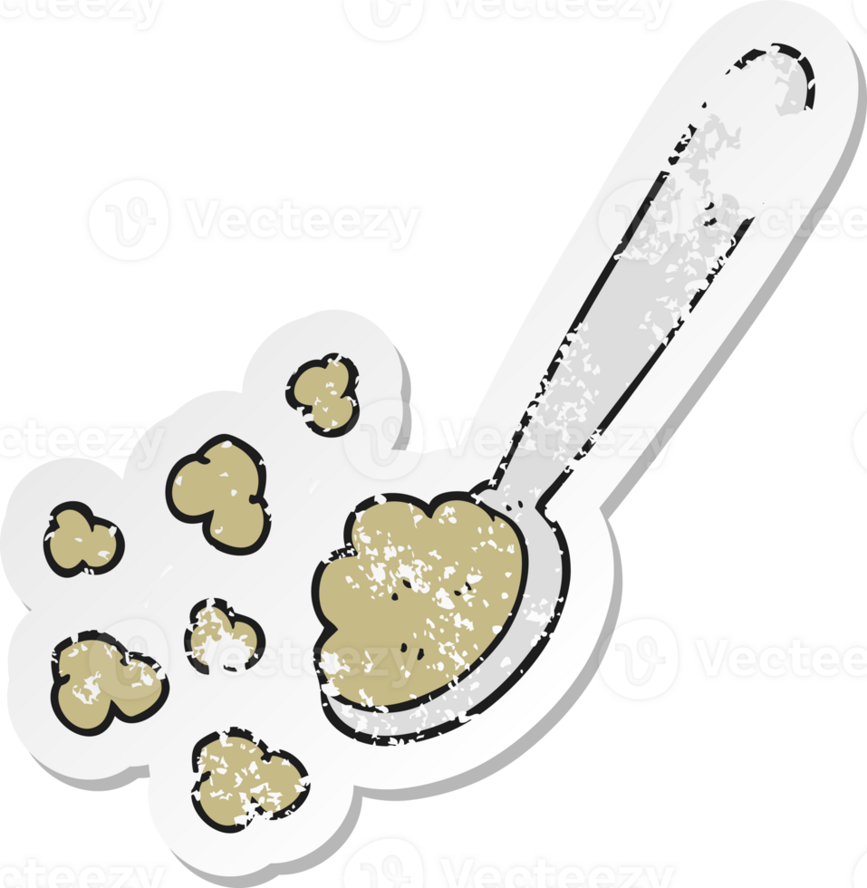 retro distressed sticker of a cartoon spoonful of food png