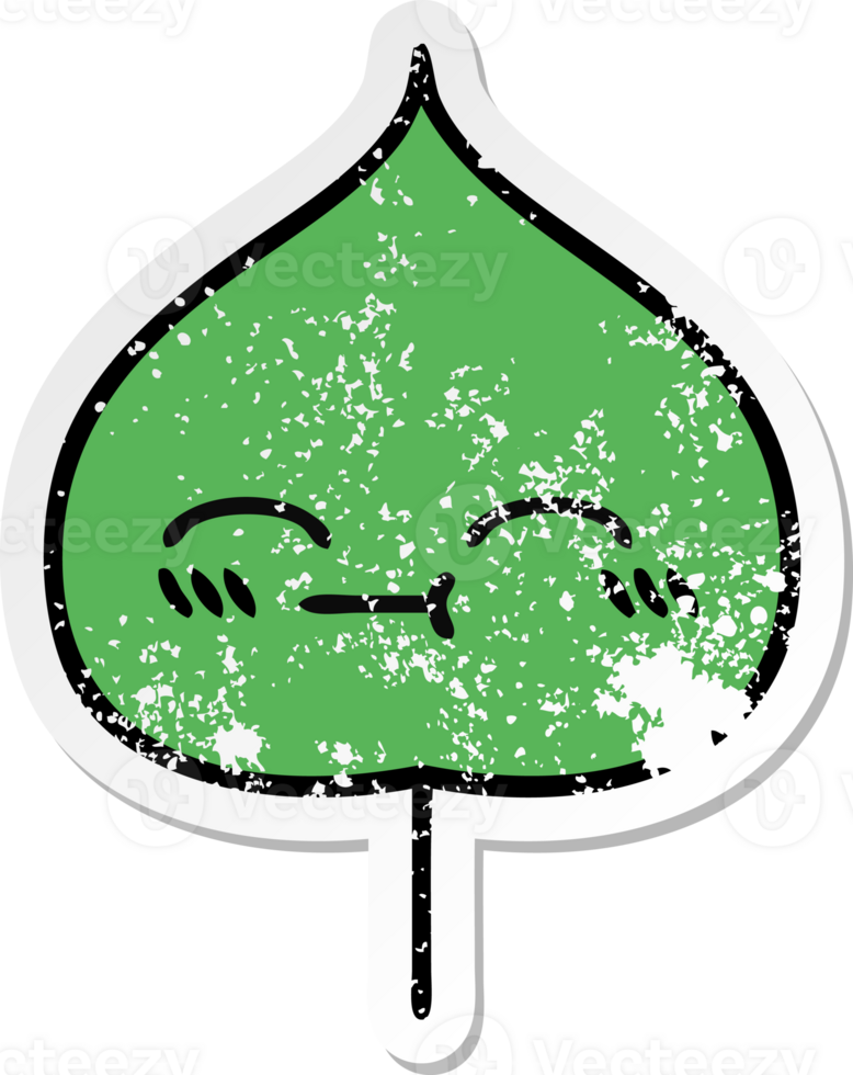 distressed sticker of a cute cartoon expressional leaf png