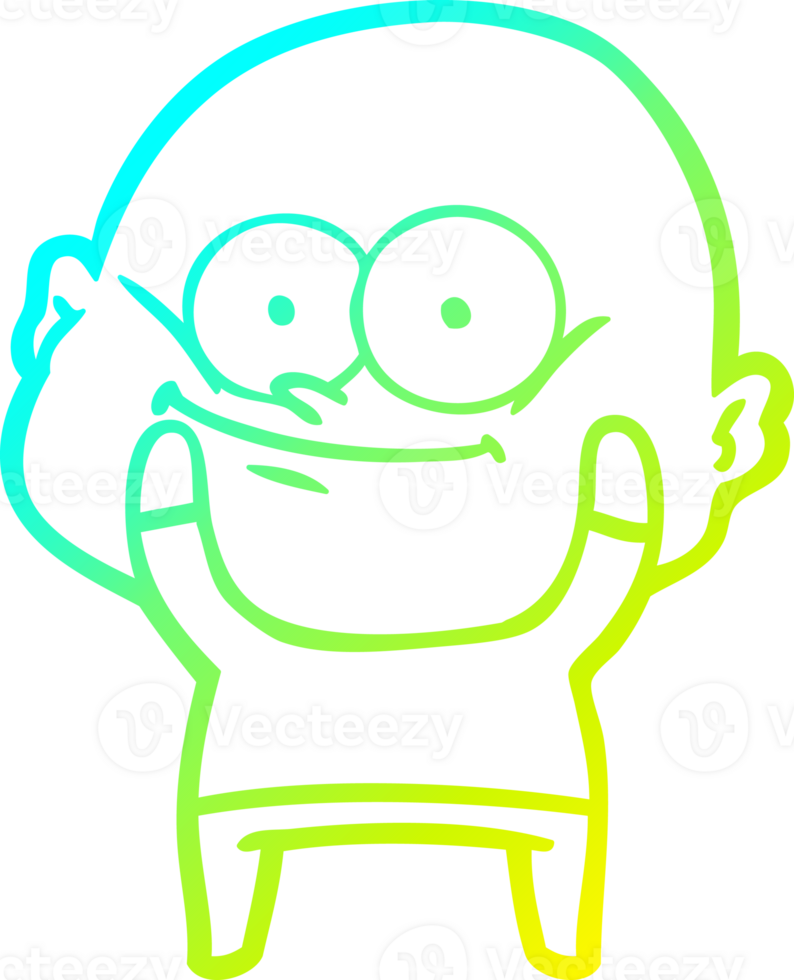 cold gradient line drawing of a cartoon bald man staring png