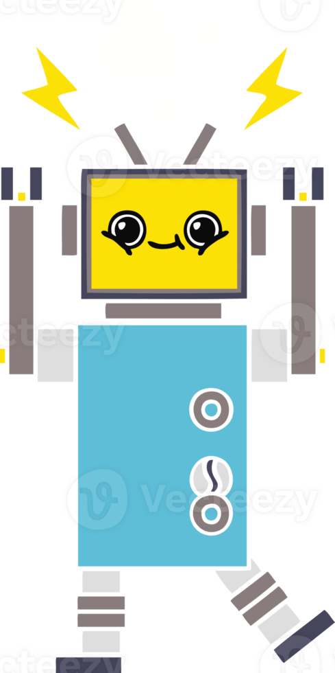flat color retro cartoon of a malfunctioning robot png