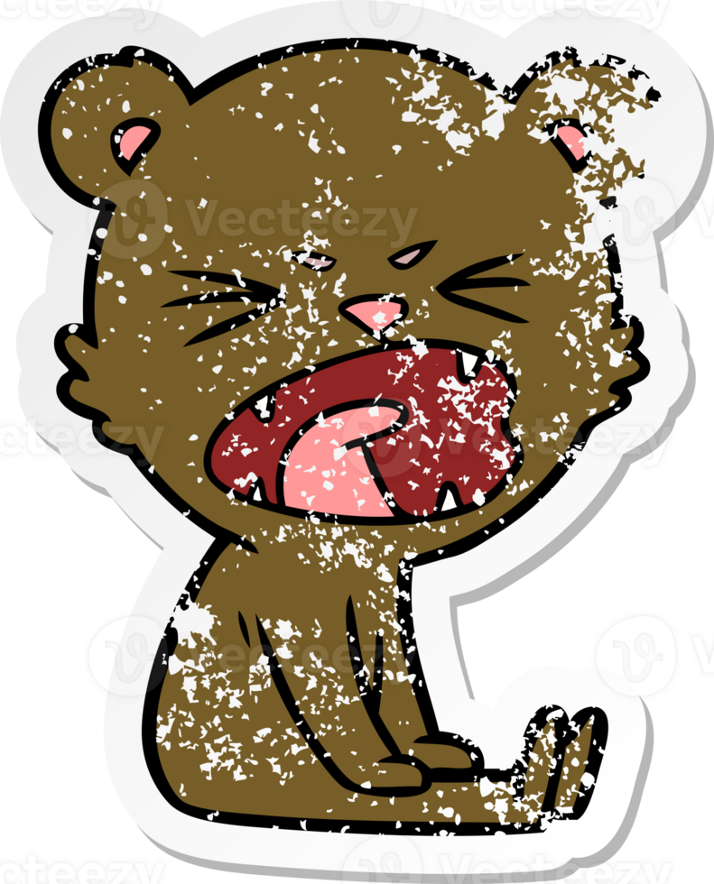 distressed sticker of a angry cartoon bear png