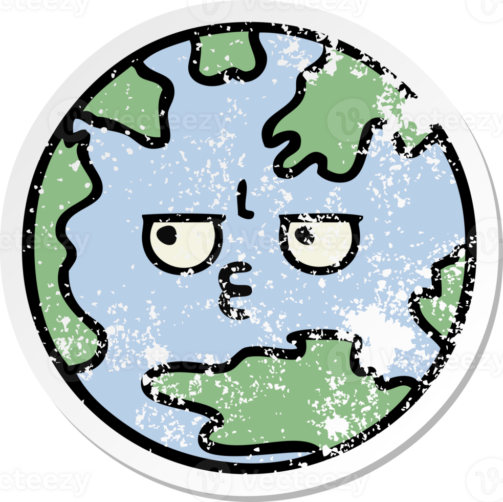 distressed sticker of a cute cartoon planet earth png