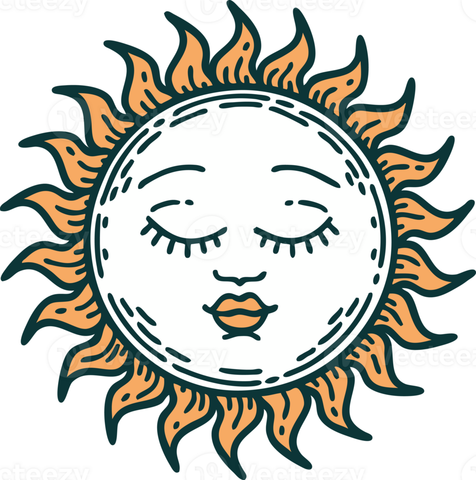 iconic tattoo style image of a sun png
