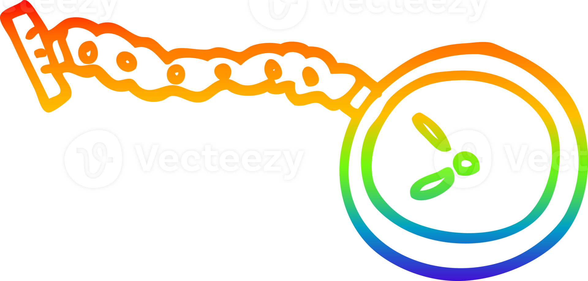 rainbow gradient line drawing of a cartoon pocket watch png