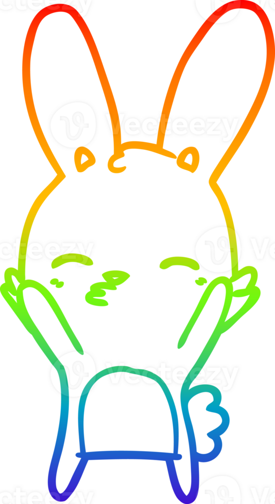 rainbow gradient line drawing of a curious bunny cartoon png