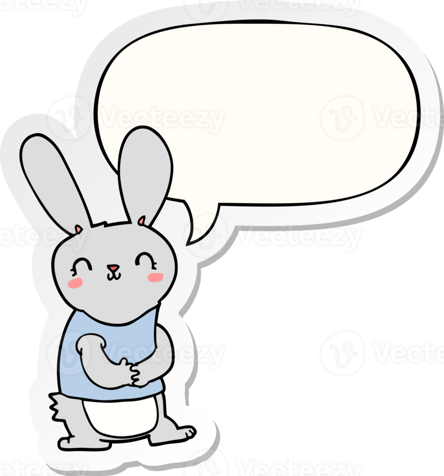 cute cartoon rabbit with speech bubble sticker png