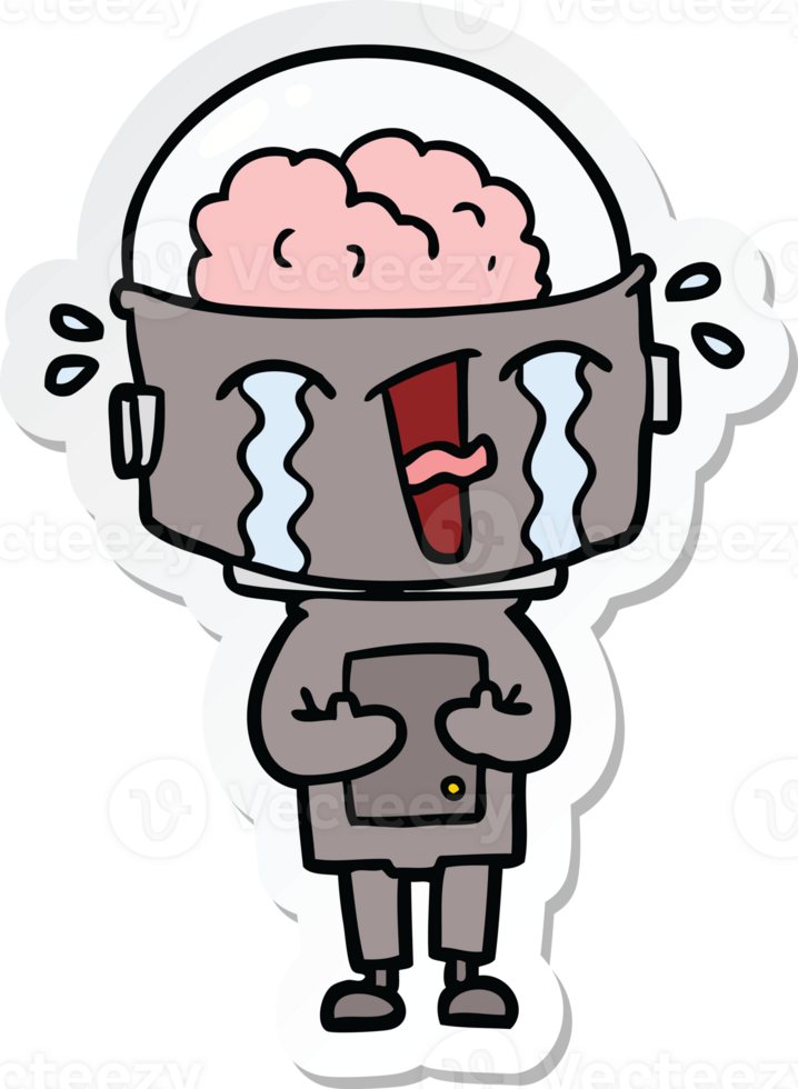sticker of a cartoon crying robot png