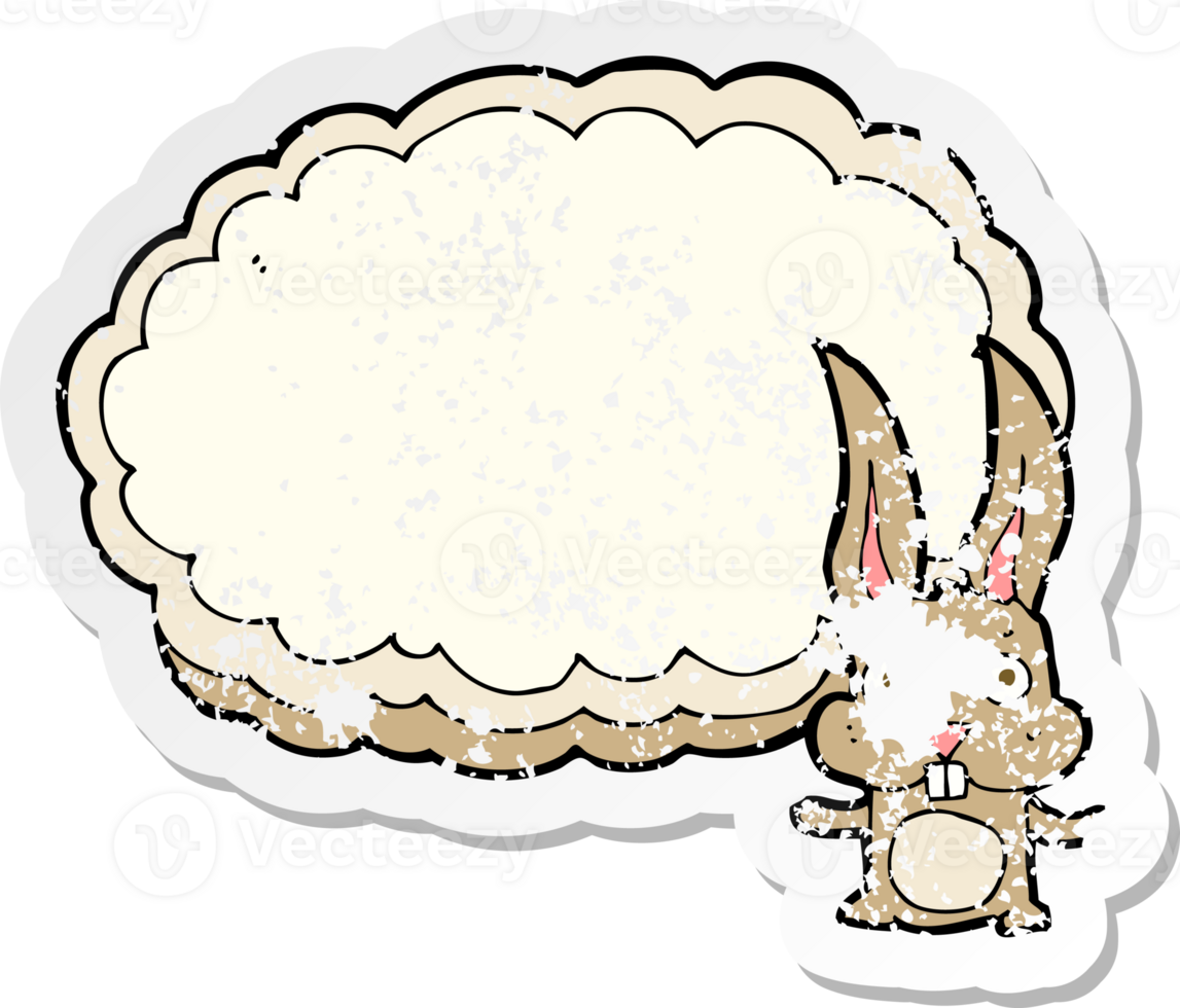 retro distressed sticker of a cartoon rabbit with text space cloud png