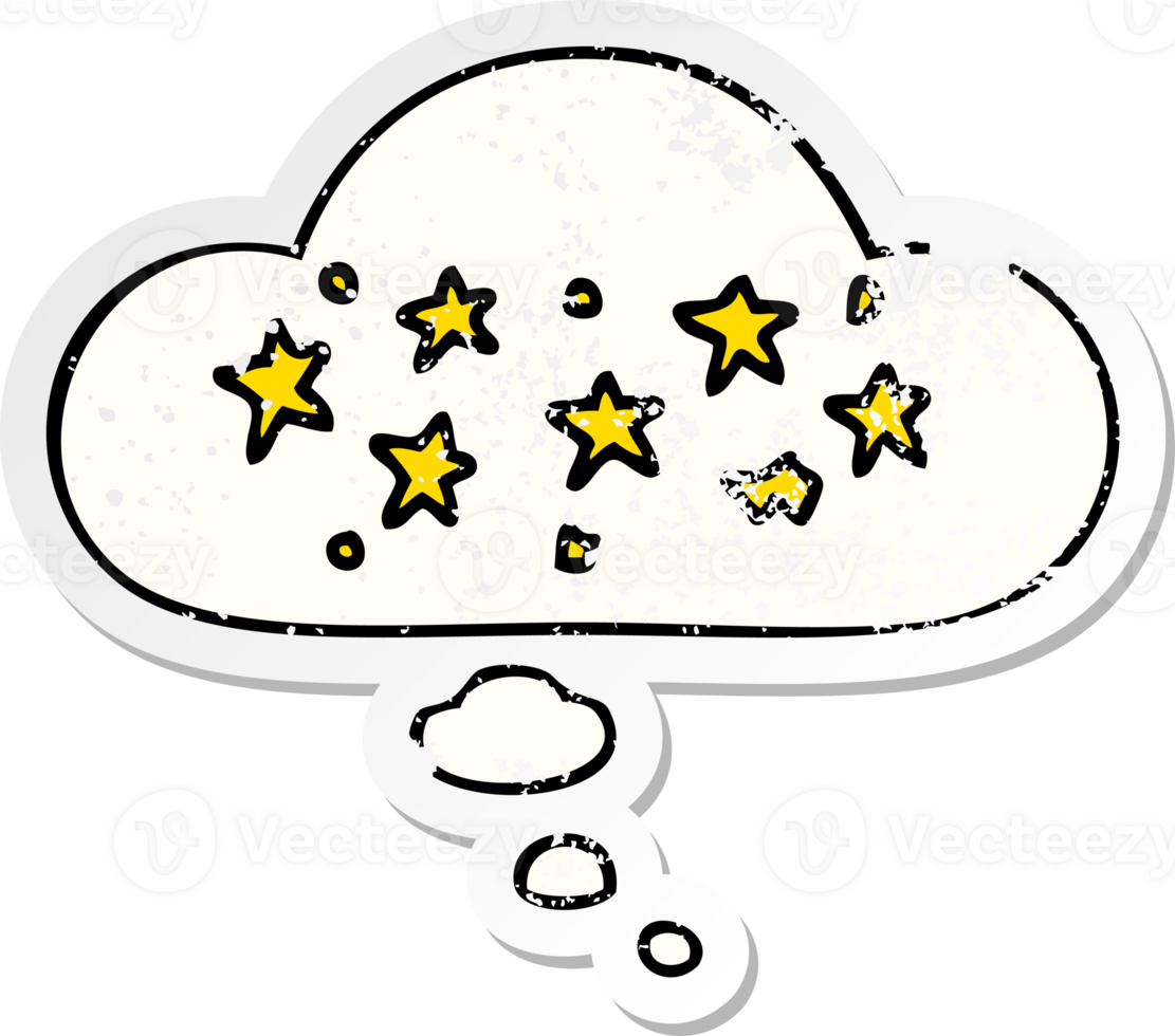 cartoon stars with thought bubble as a distressed worn sticker png
