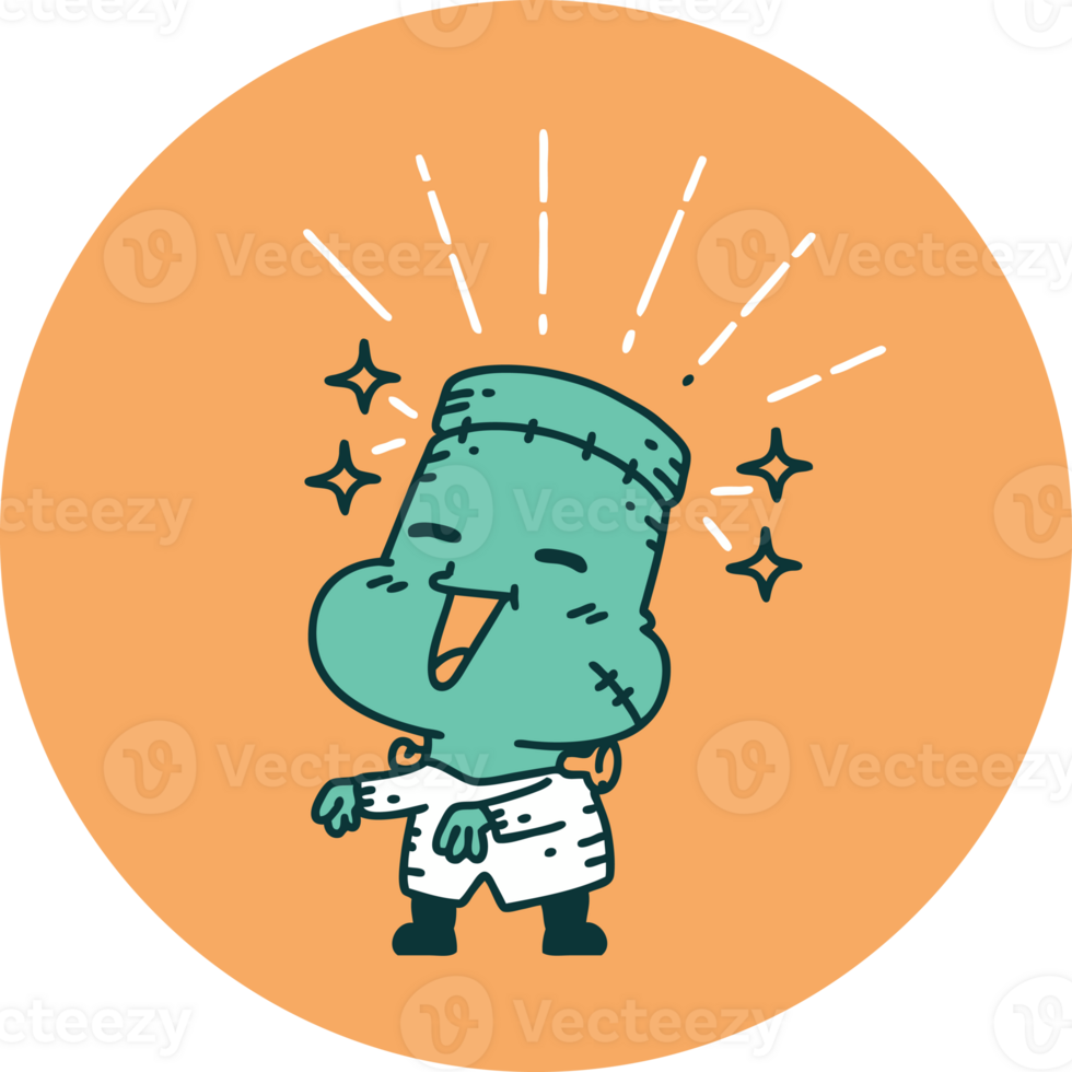icon of a tattoo style happy halloween zombie monster png