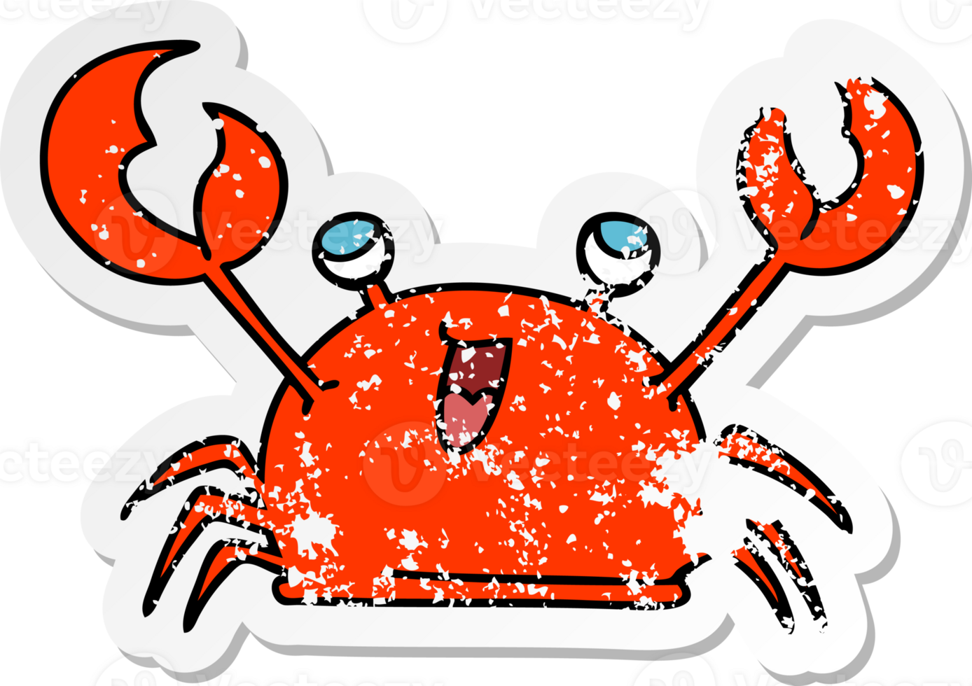 distressed sticker of a quirky hand drawn cartoon happy crab png