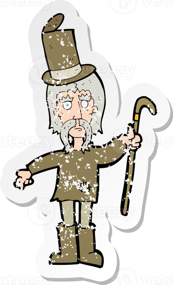 retro distressed sticker of a cartoon man down on his luck png