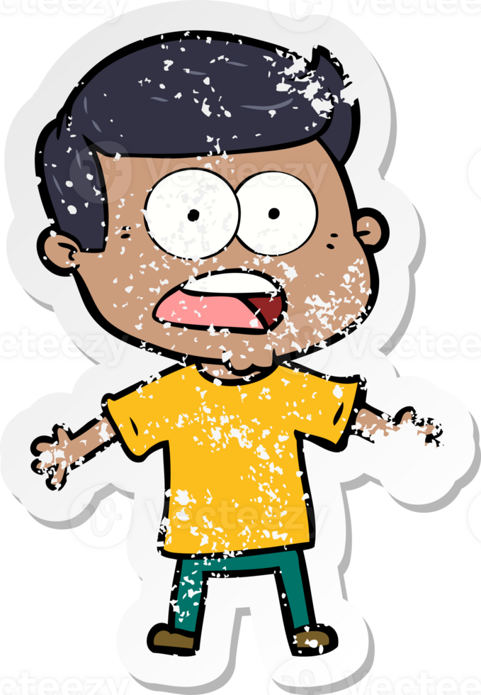 distressed sticker of a cartoon shocked man png
