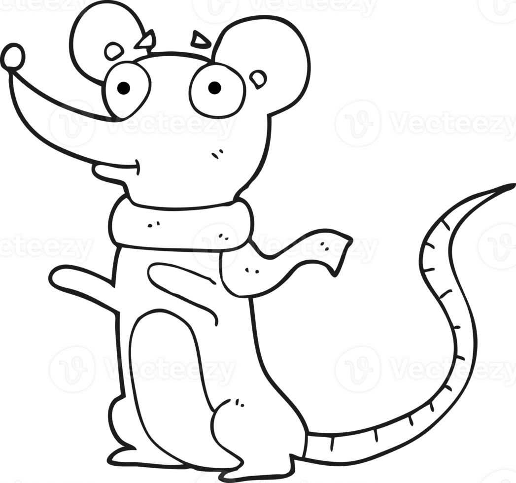 hand drawn black and white cartoon mouse png
