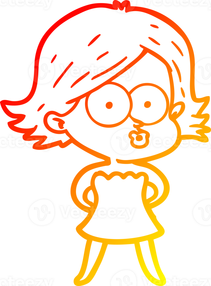 warm gradient line drawing of a cartoon girl pouting png