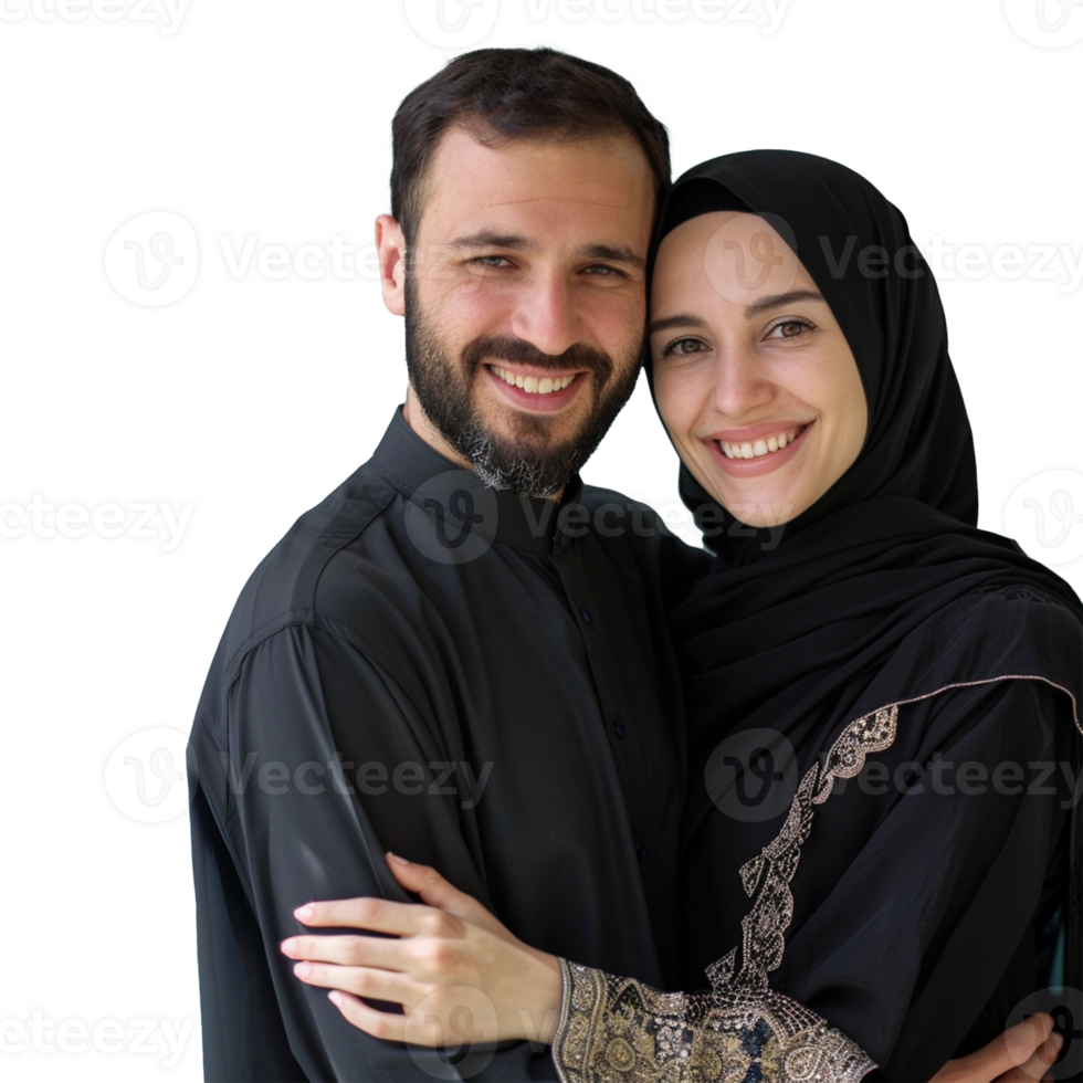 Young Muslim Couple Husband and wife isolated on transparent background, AI png