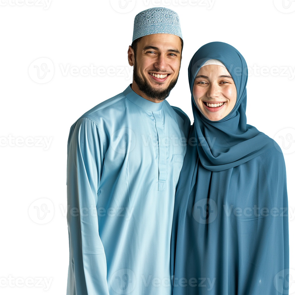 Young Muslim Couple Husband and wife isolated on transparent background, AI png