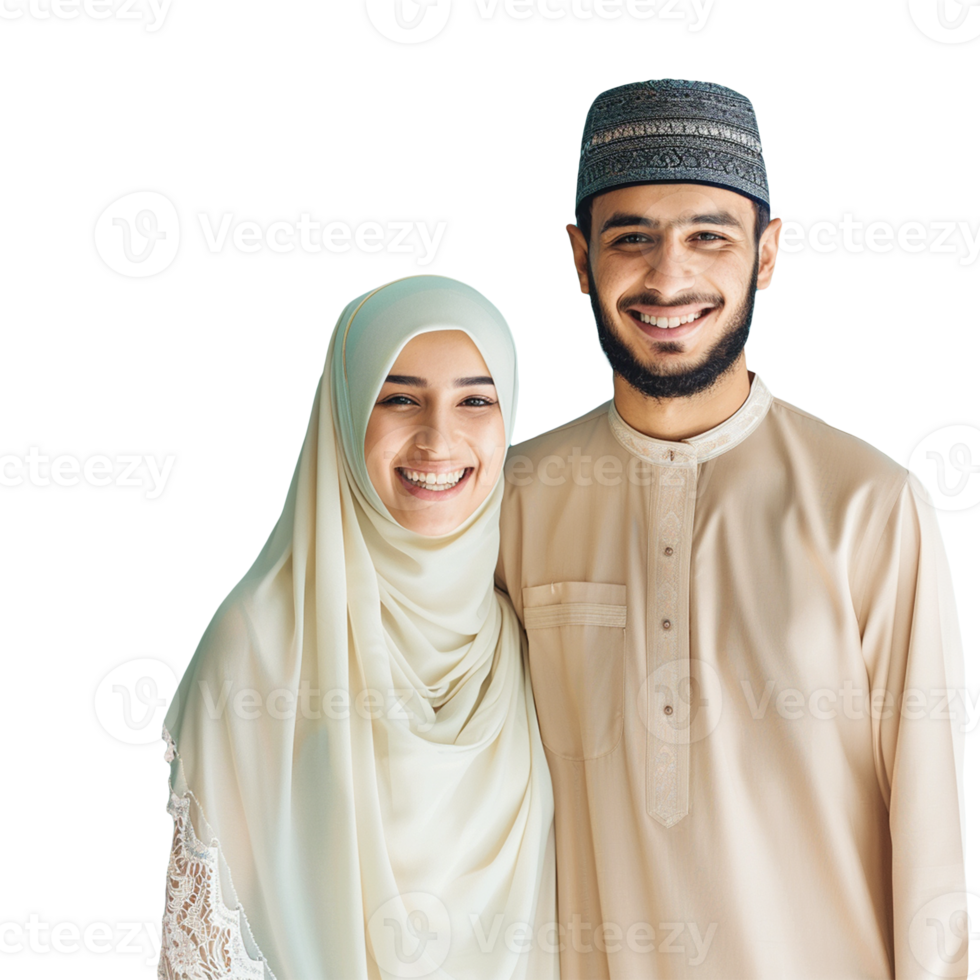 Young Muslim Couple Husband and wife isolated on transparent background, AI png