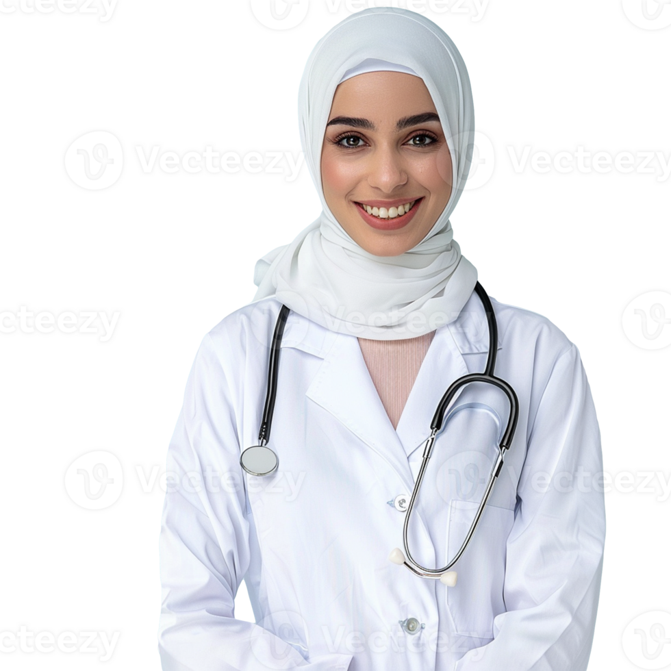 Muslim female healthcare worker doctor wearing hijab on transparent png
