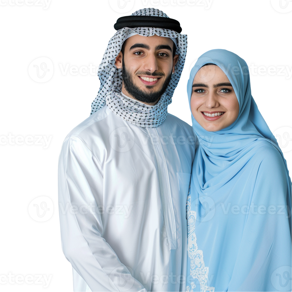 Young Muslim Couple Husband and wife isolated on transparent background, AI png