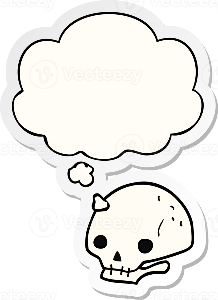 cartoon spooky skull with thought bubble as a printed sticker png