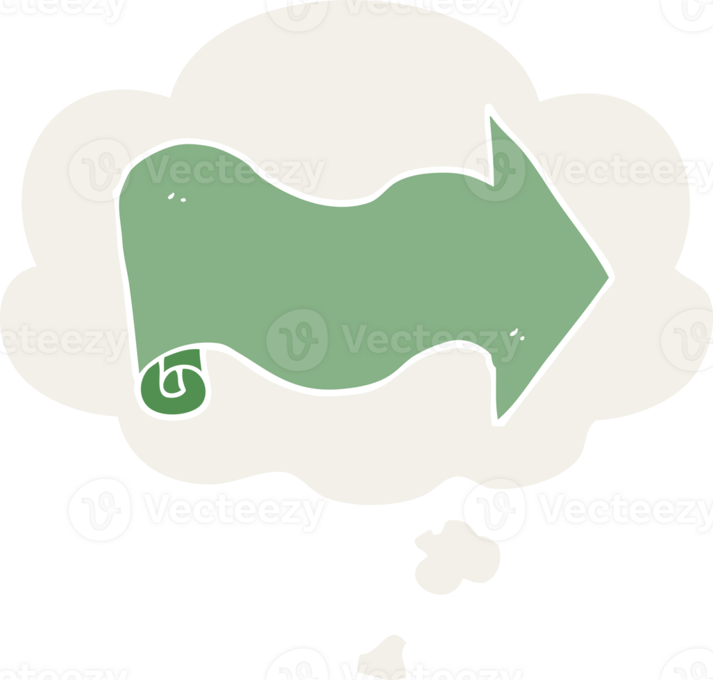 cartoon arrow with thought bubble in retro style png