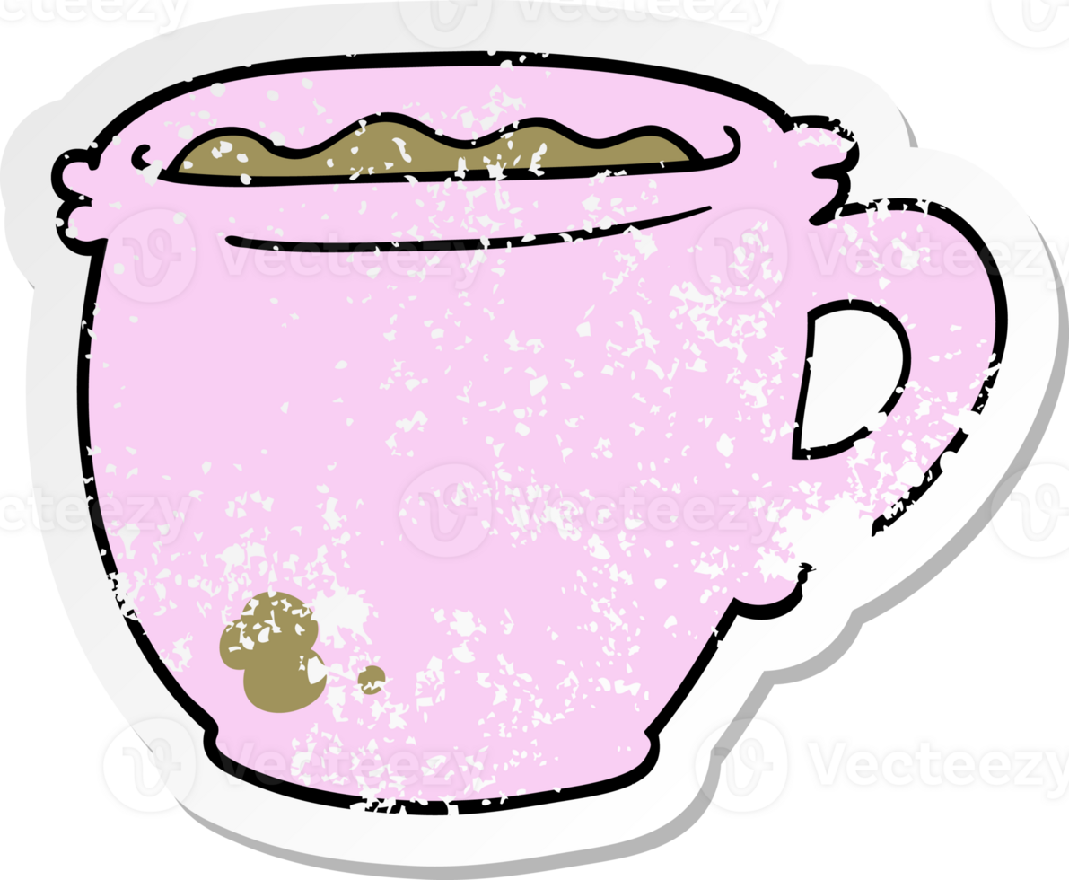 distressed sticker of a cartoon hot cup of coffee png