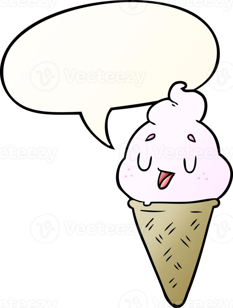cute cartoon ice cream with speech bubble in smooth gradient style png