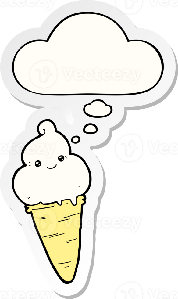 cartoon ice cream with thought bubble as a printed sticker png