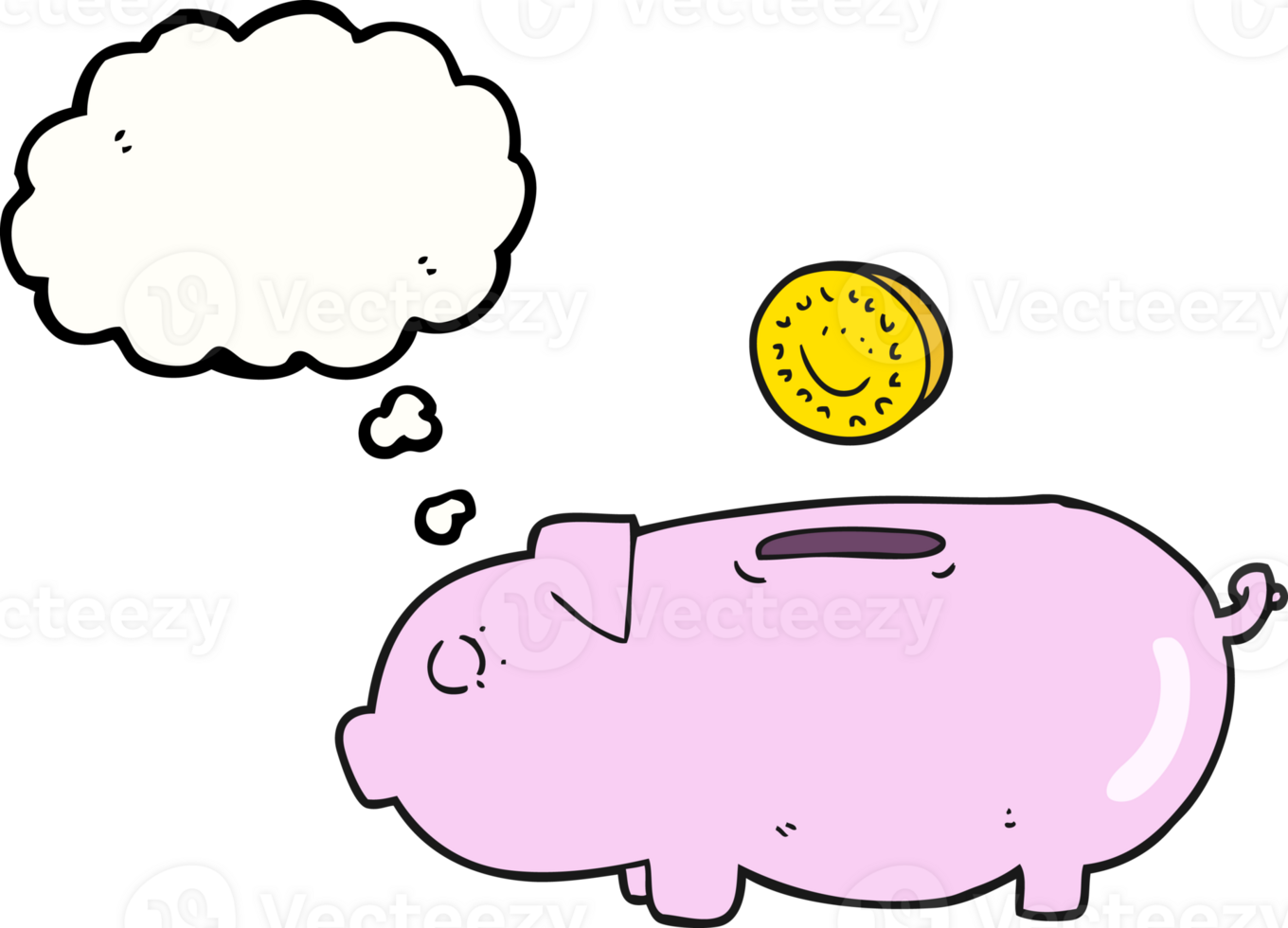 hand drawn thought bubble cartoon piggy bank png