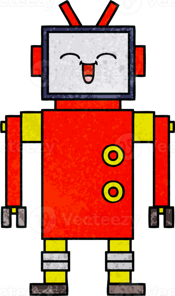 retro grunge texture cartoon of a robot png