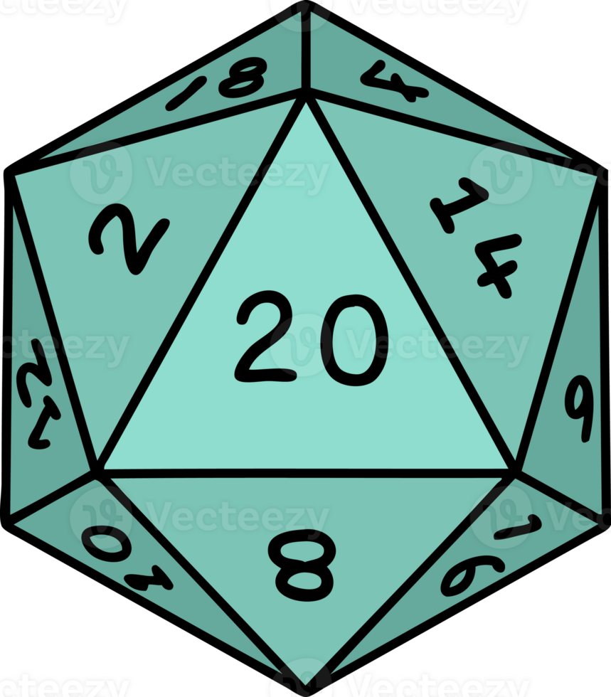 Retro Tattoo Style natural 20 D20 dice roll png