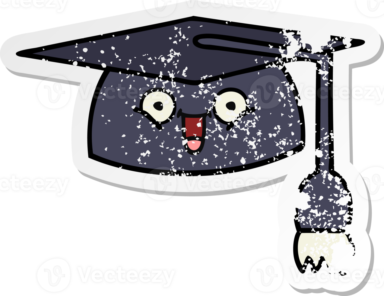 distressed sticker of a cute cartoon graduation hat png