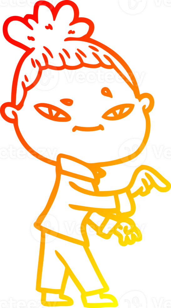warm gradient line drawing of a cartoon woman png