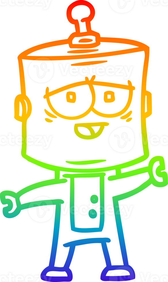 rainbow gradient line drawing of a cartoon robot png