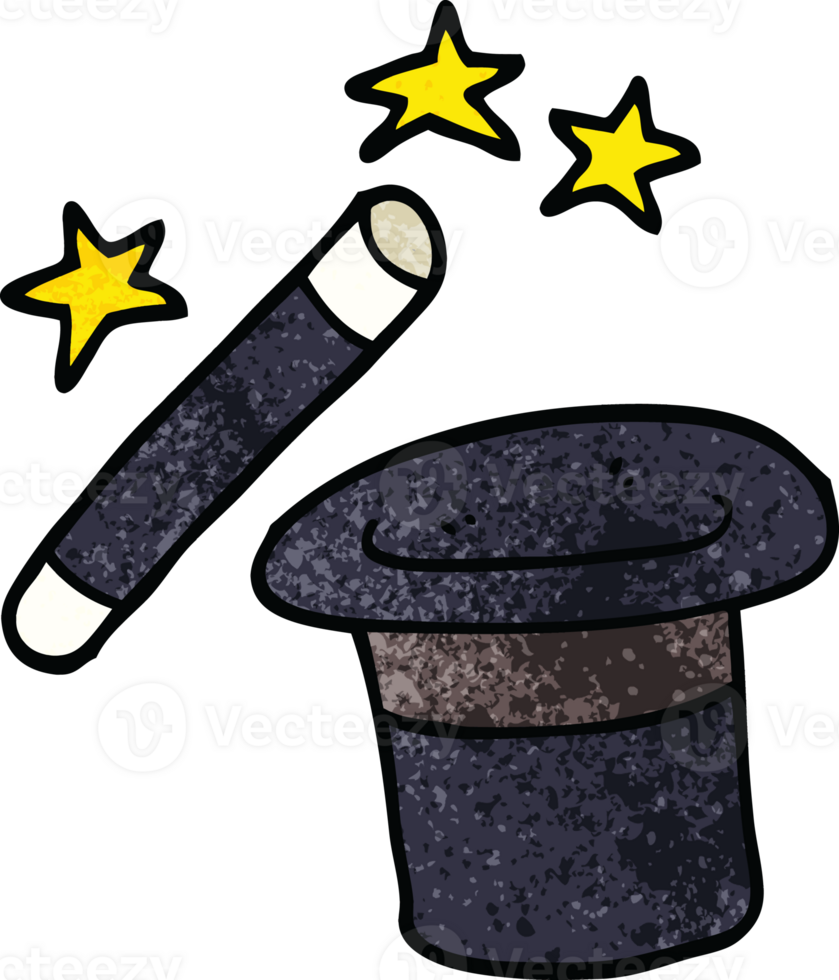 cartoon doodle magicians hat and wand png