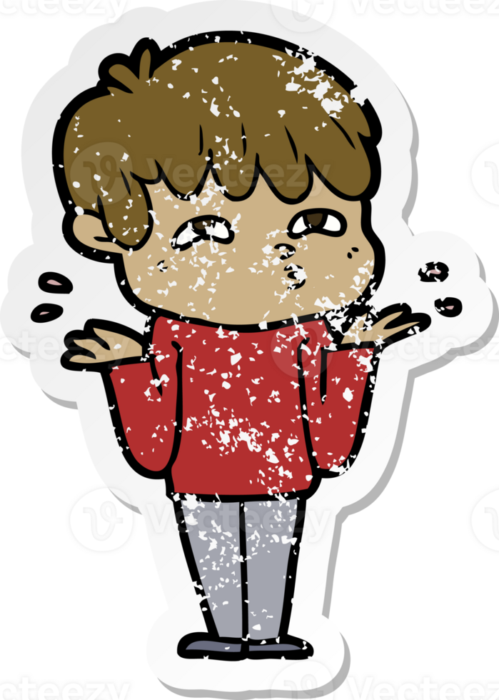 distressed sticker of a cartoon man confused png