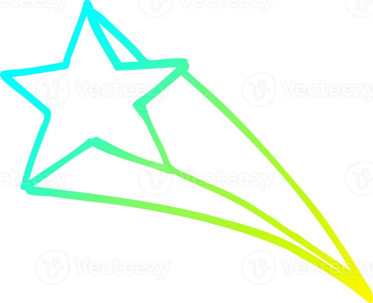 cold gradient line drawing of a cartoon shooting star png