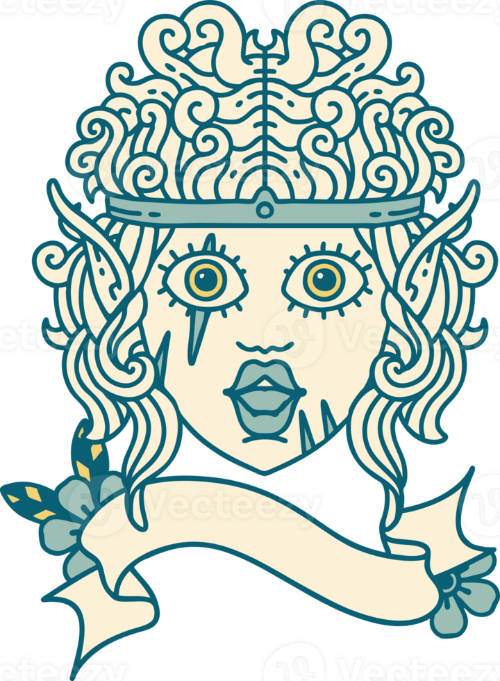 Retro Tattoo Style elf barbarian character face png