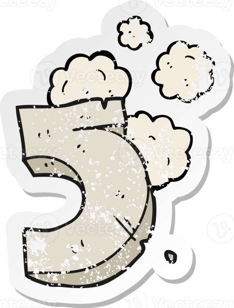 retro distressed sticker of a cartoon stone number five png