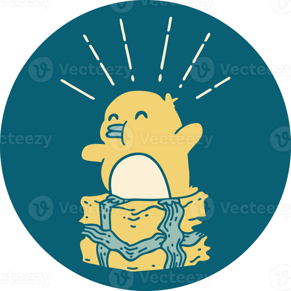 icon of a tattoo style penguin sitting on present png