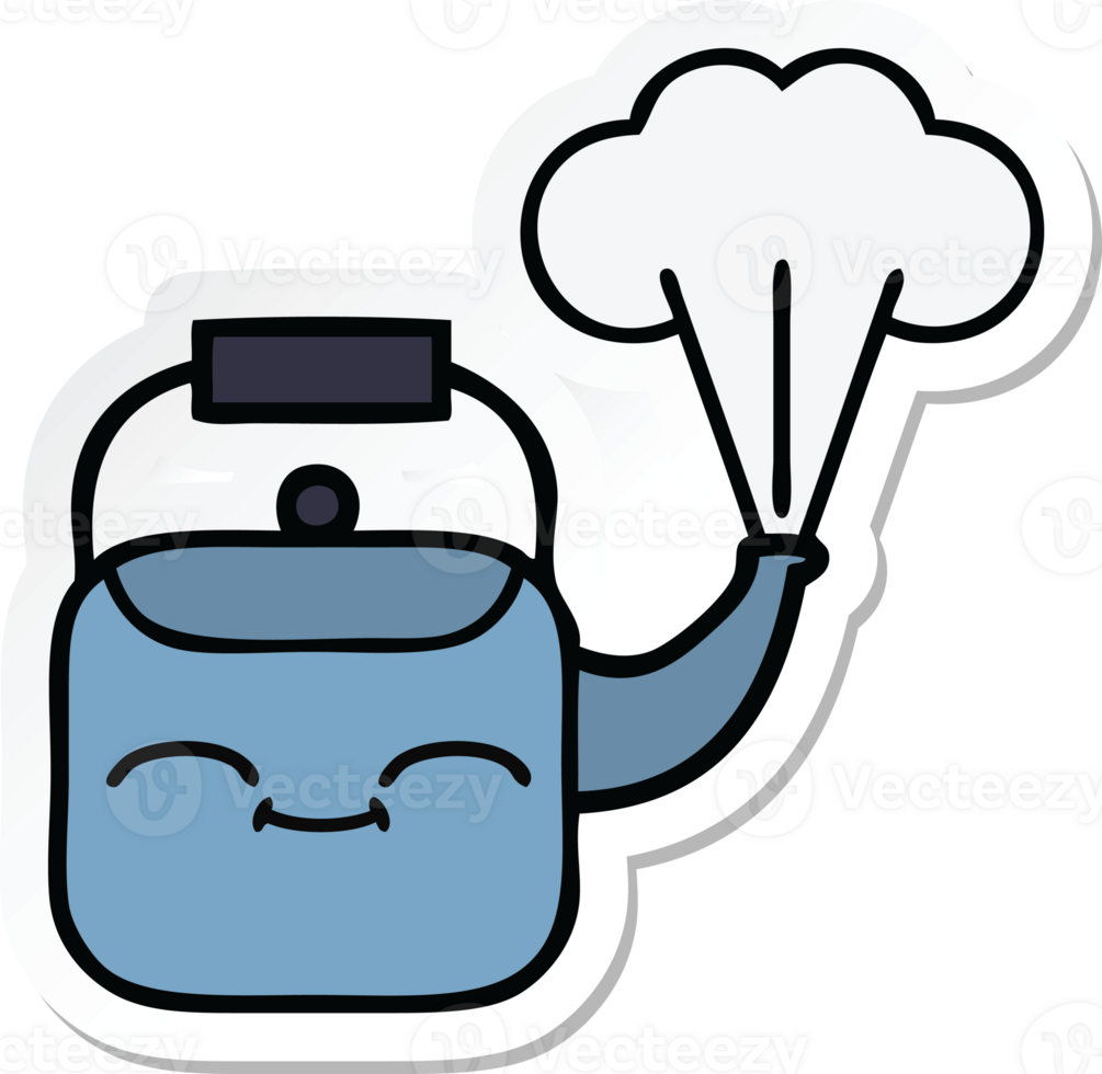 sticker of a cute cartoon steaming kettle png