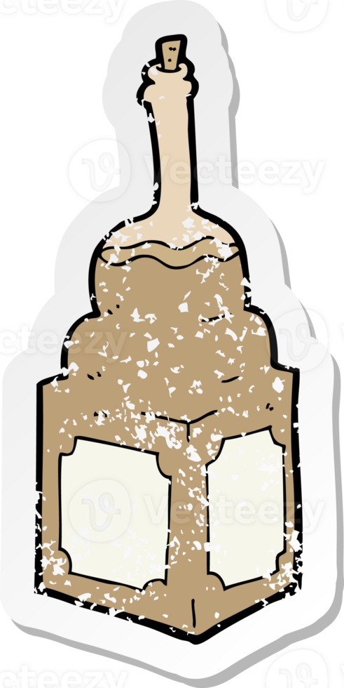 retro distressed sticker of a cartoon old whisky bottle png