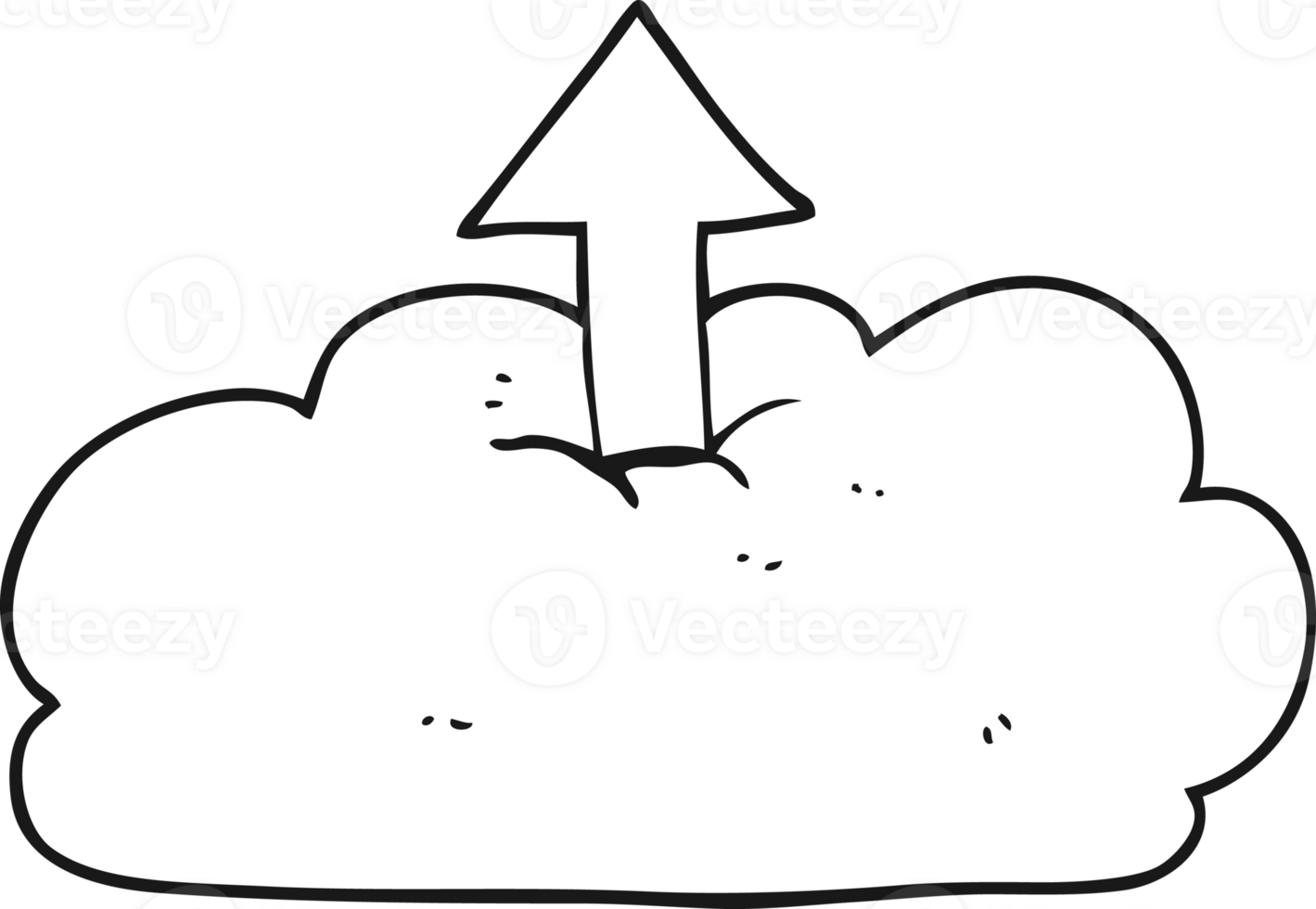 hand drawn black and white cartoon upload to the cloud png